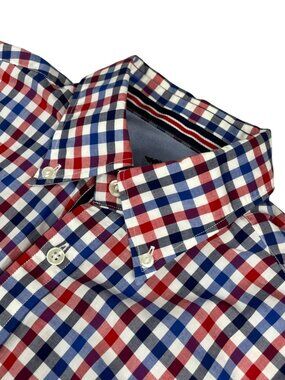 Fynch-Hatton Men’s Maritime Poplin Button Shirt Red/Blue/White Check • Medium